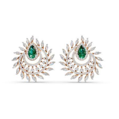 Pear Emerald Earrings with Marquise and Round Diamonds Rose Gold