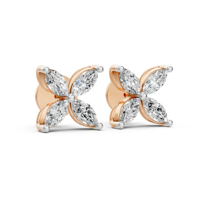 Floral & Hoop Diamond Earrings – Round Cut Elegance Rose Gold