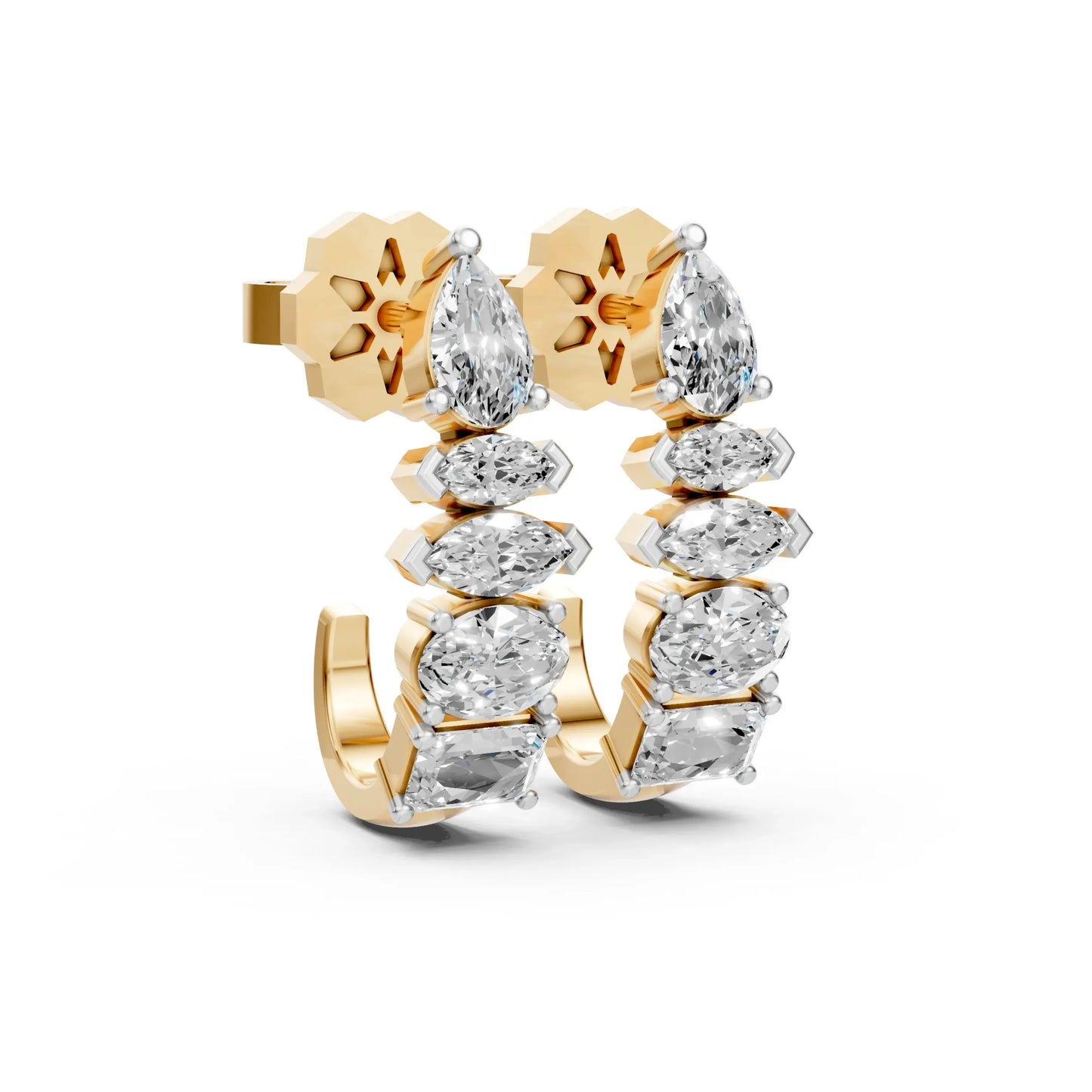 Linear Diamond Dangle Earrings Yellow Gold