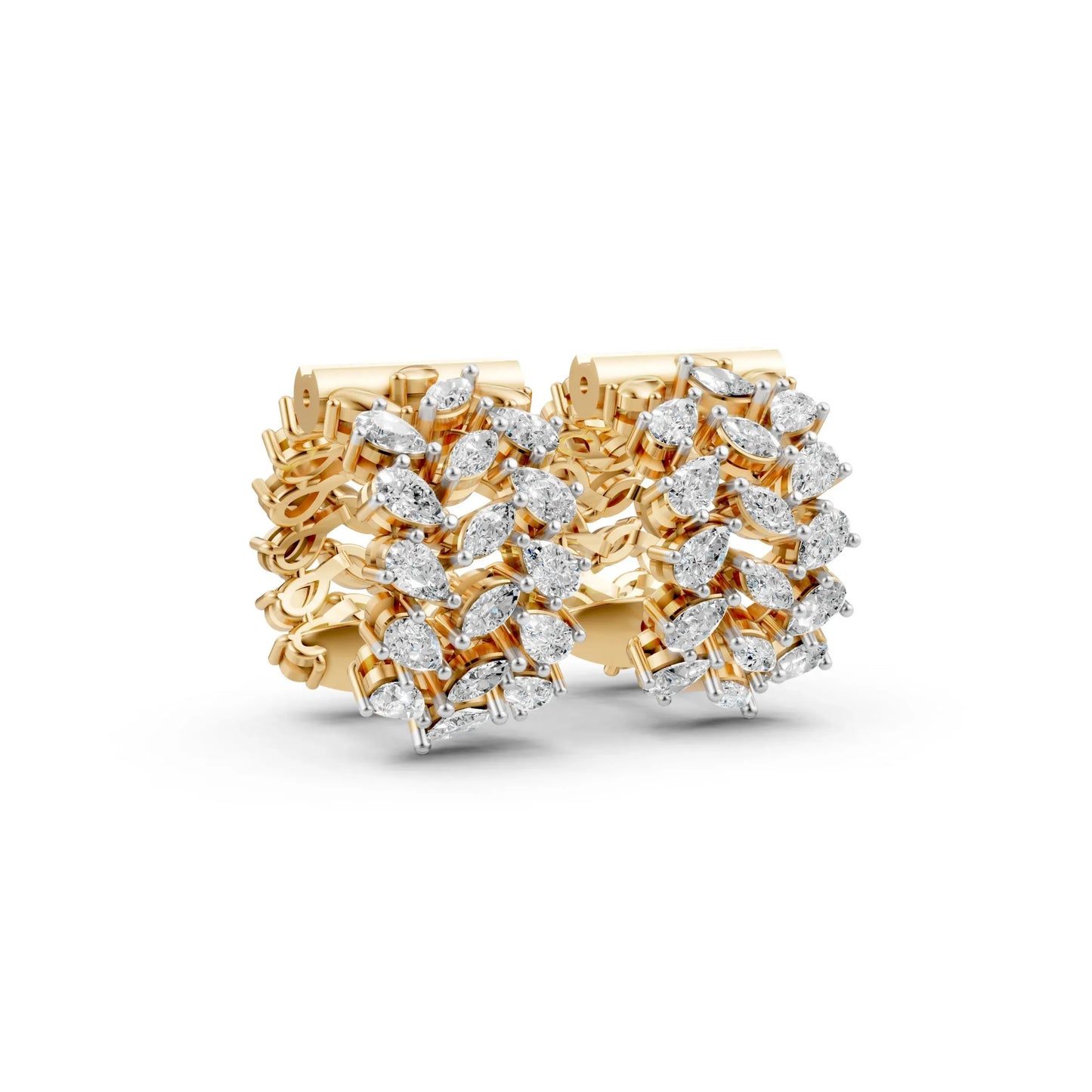 Pear-Round Cluster Hoop Earrings Yellow Gold