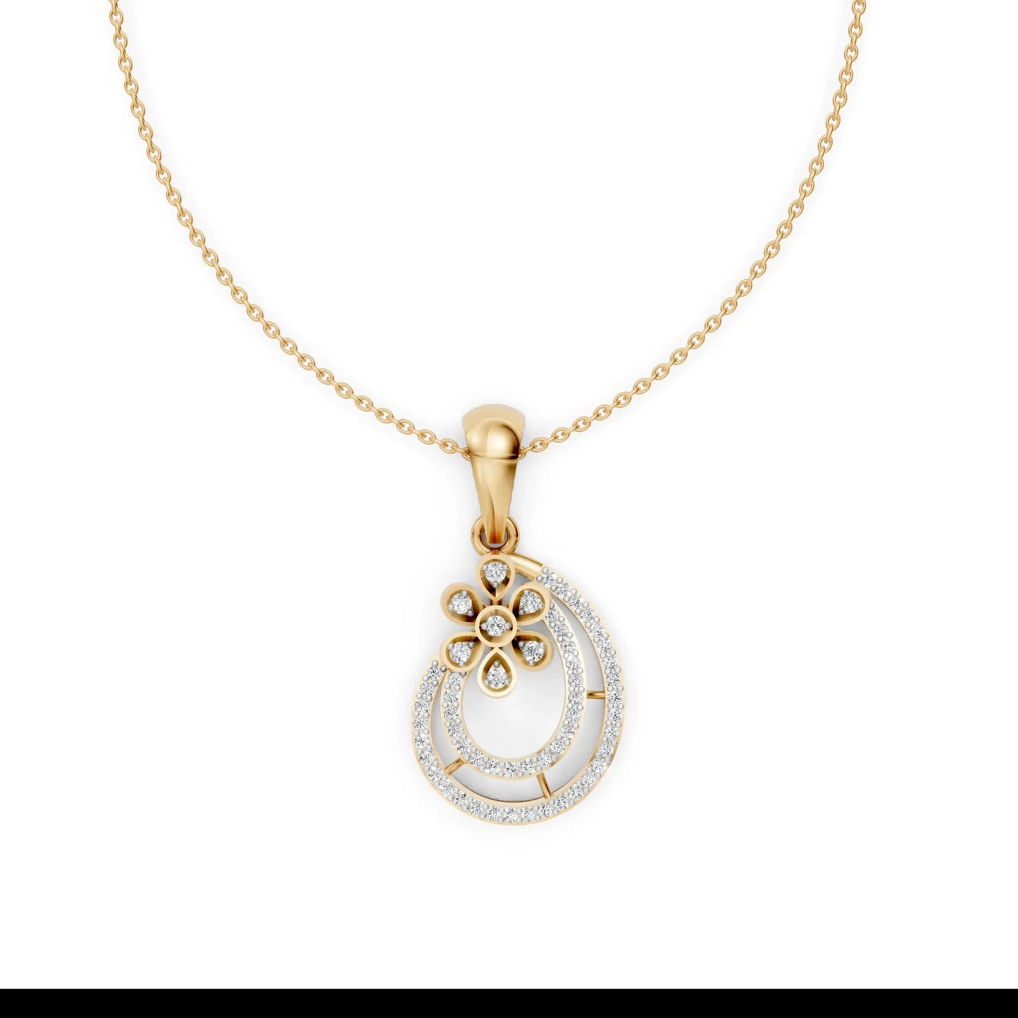Twin Halo Floral Pendant Yellow Gold