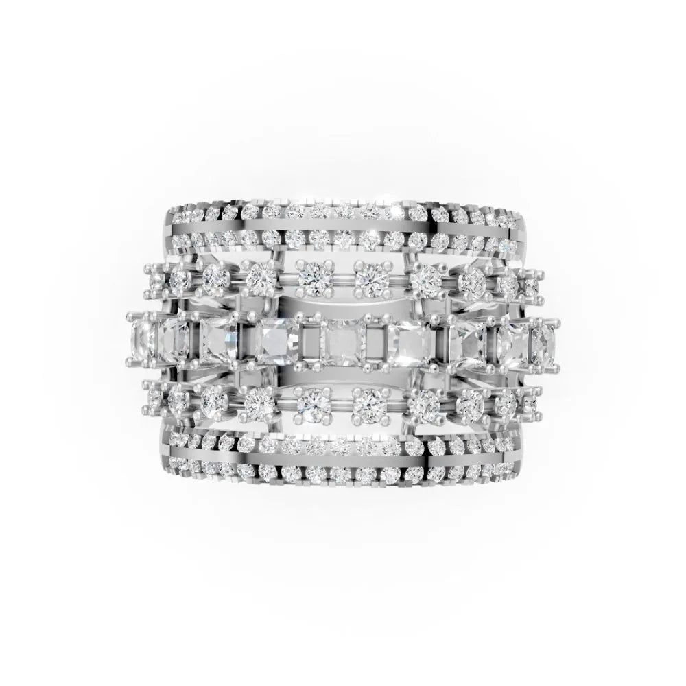 FloraGlint Multi-Row Diamond Ring White Gold