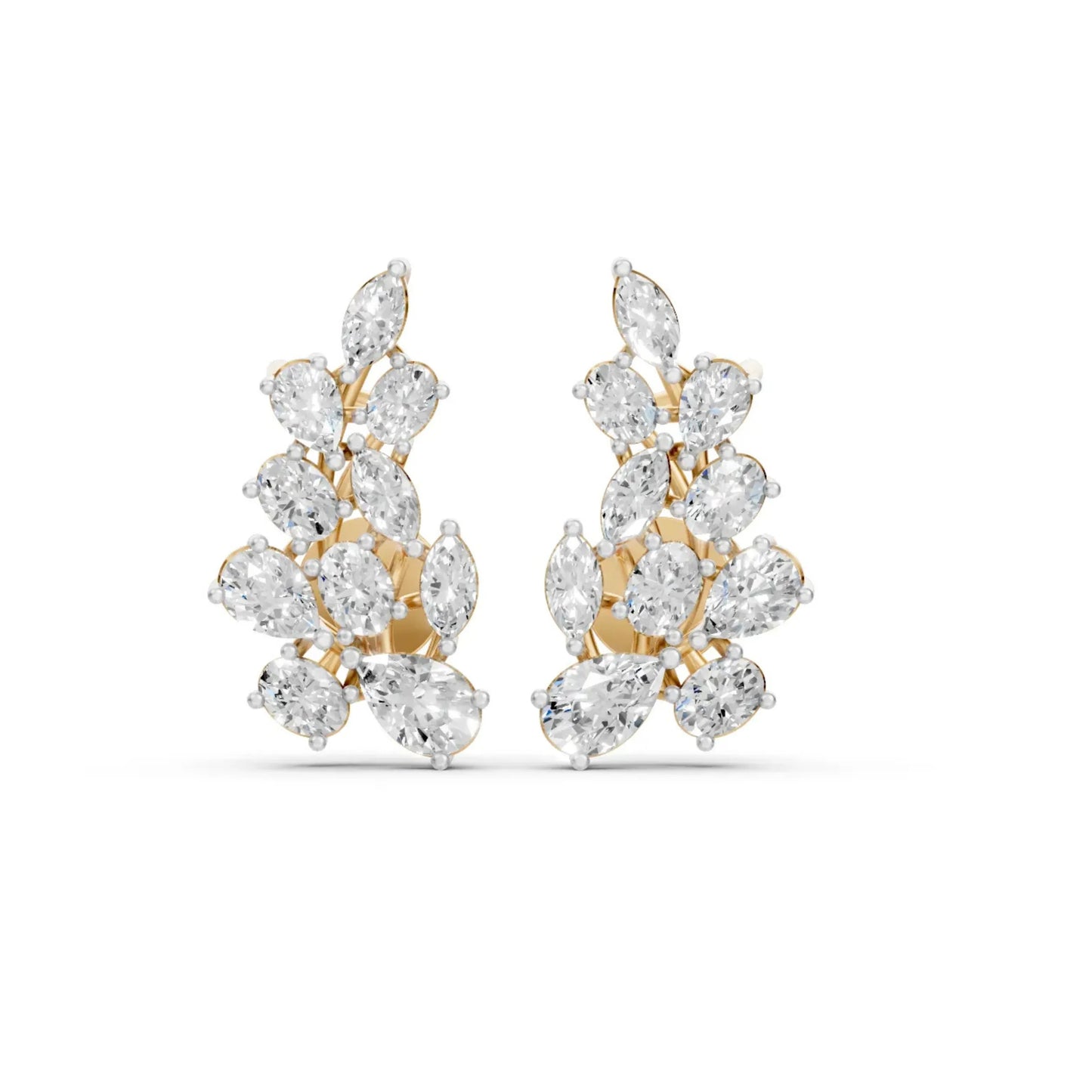 Pear-Marquise Cluster Earrings Yellow Gold