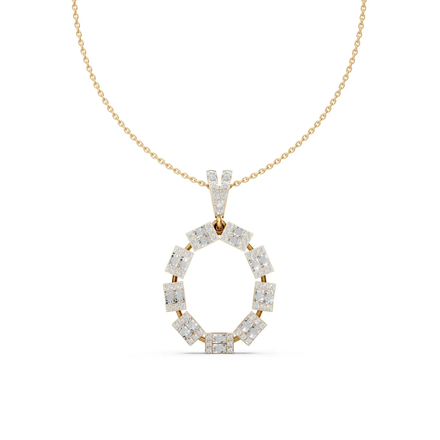 Princess Cut Circle Pendant Yellow Gold