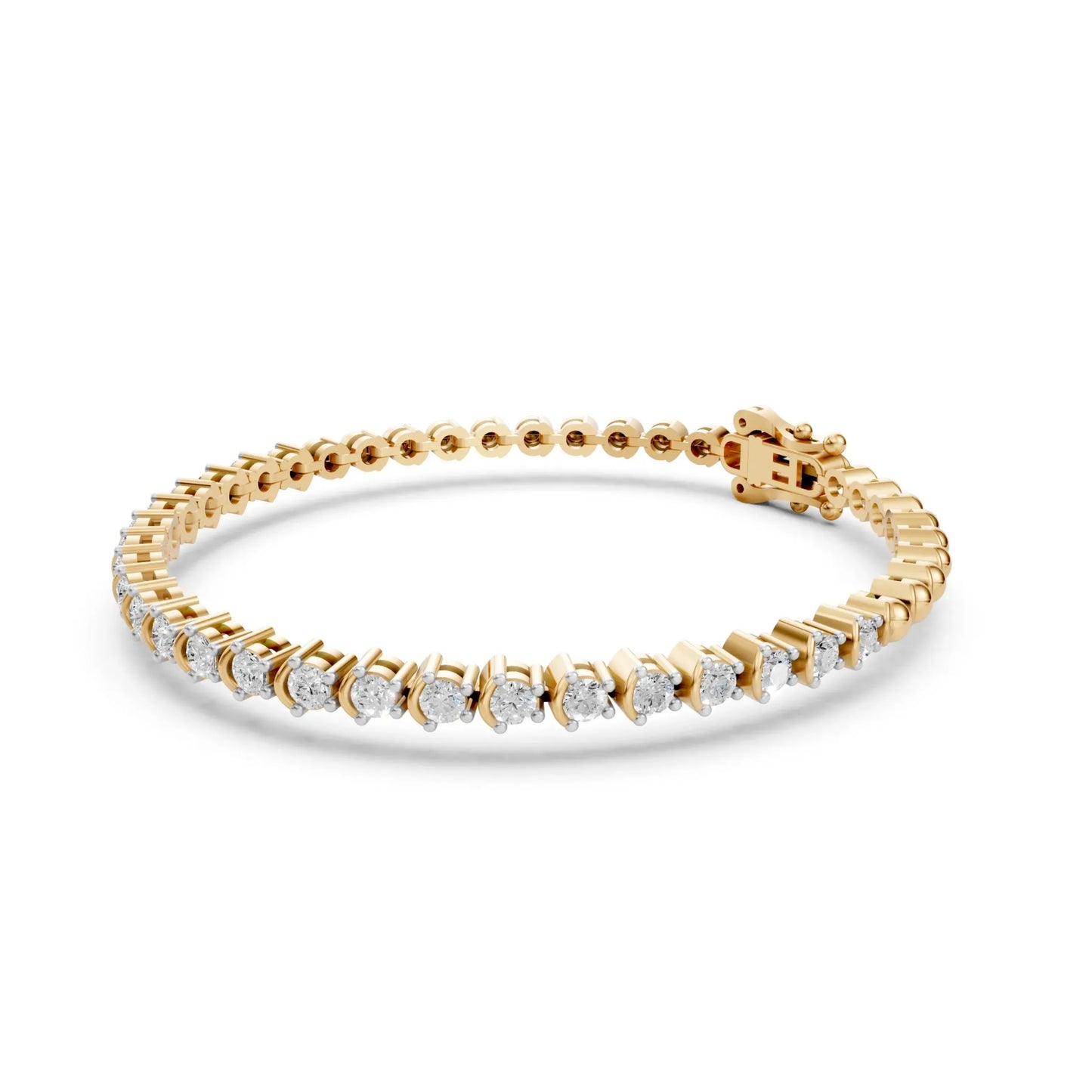 Round Cut Diamond Tennis Bracelet Yellow Gold