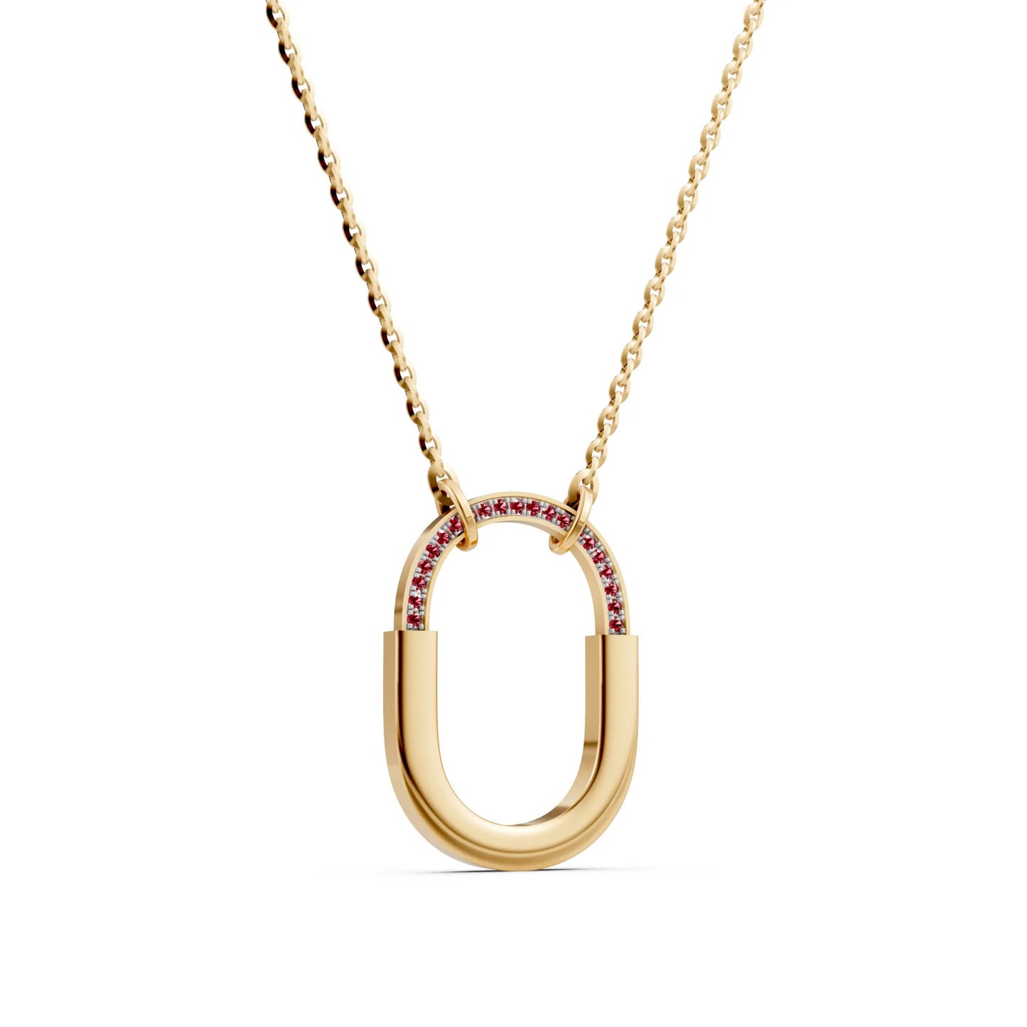 Ruby-Accented Geometric Link Necklace Yellow Gold