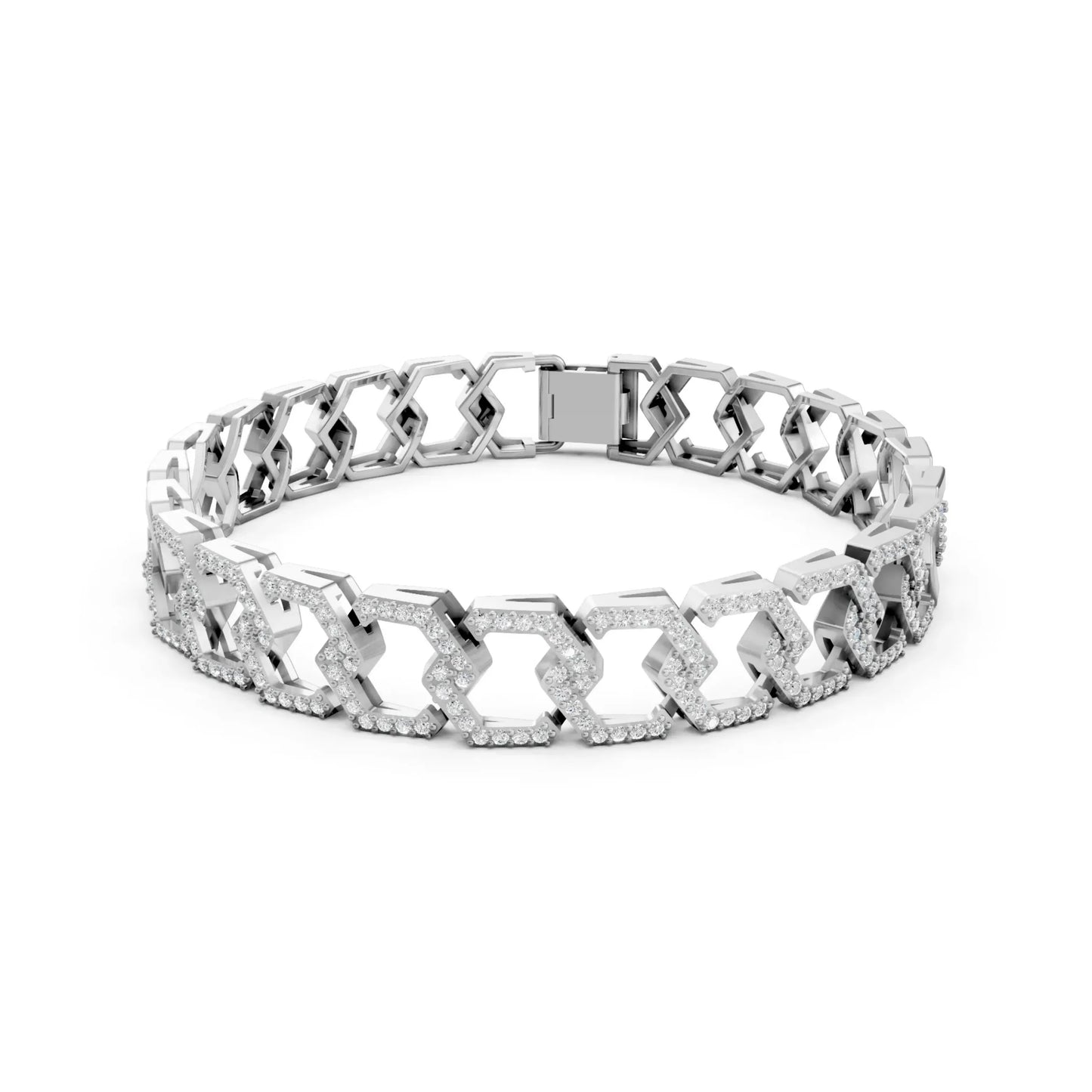 Geometric Link Diamond Bracelet White Gold