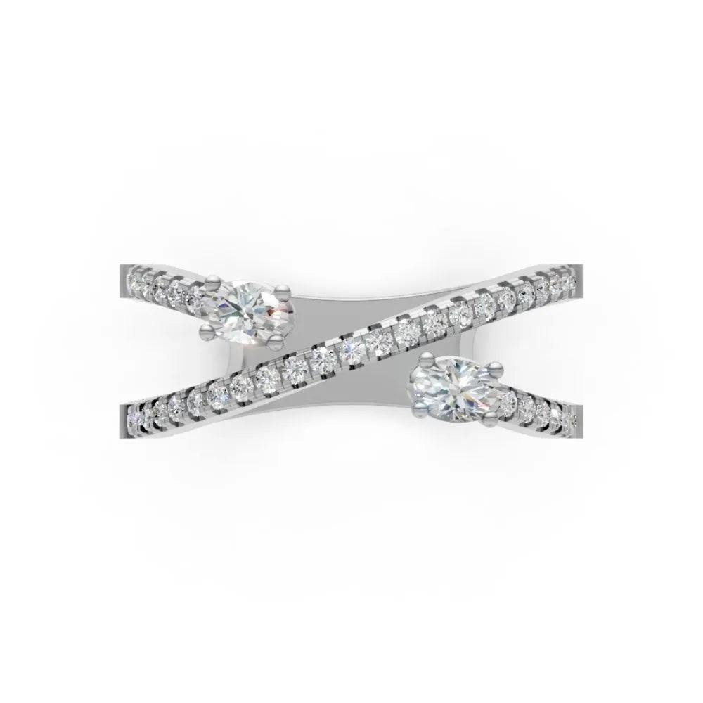 RoseTwist Dual Diamond Open Ring White Gold