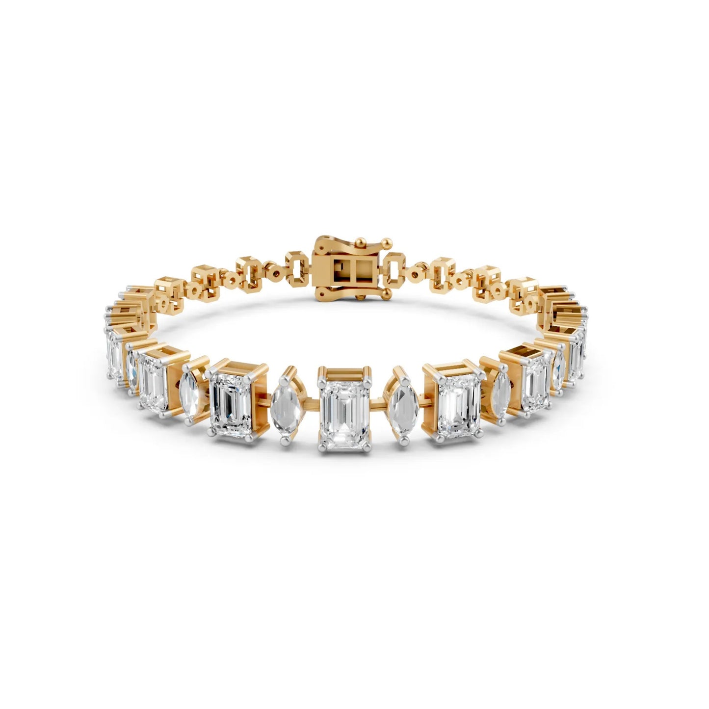 Elegant Emerald and Marquise Diamond Bracelet Yellow Gold