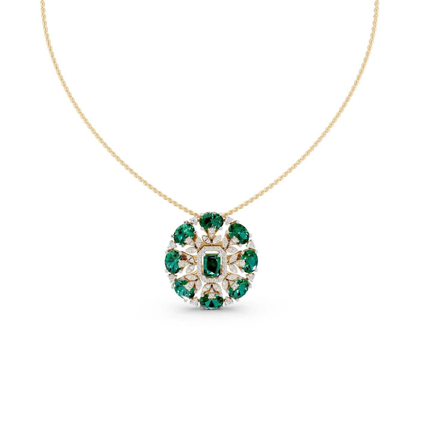 Emerald Floral Cocktail Pendant Yellow Gold