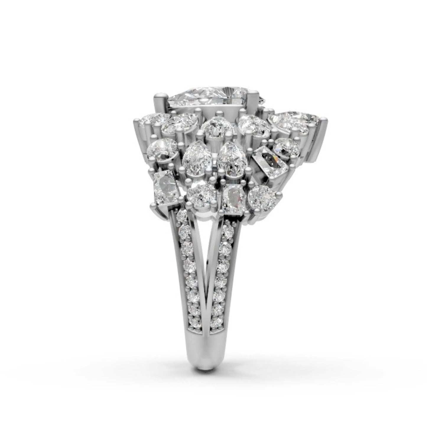 Couture Tiered Diamond Cluster Ring White Gold