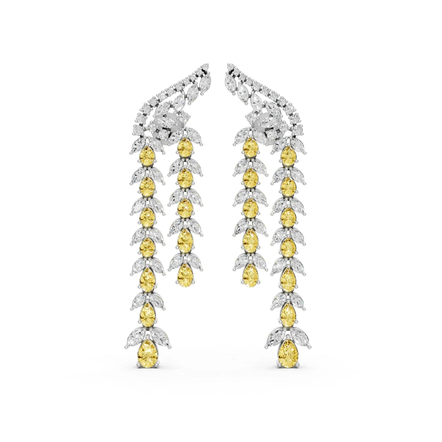 Long Drop Earrings with Yellow Pear Diamonds White Gold