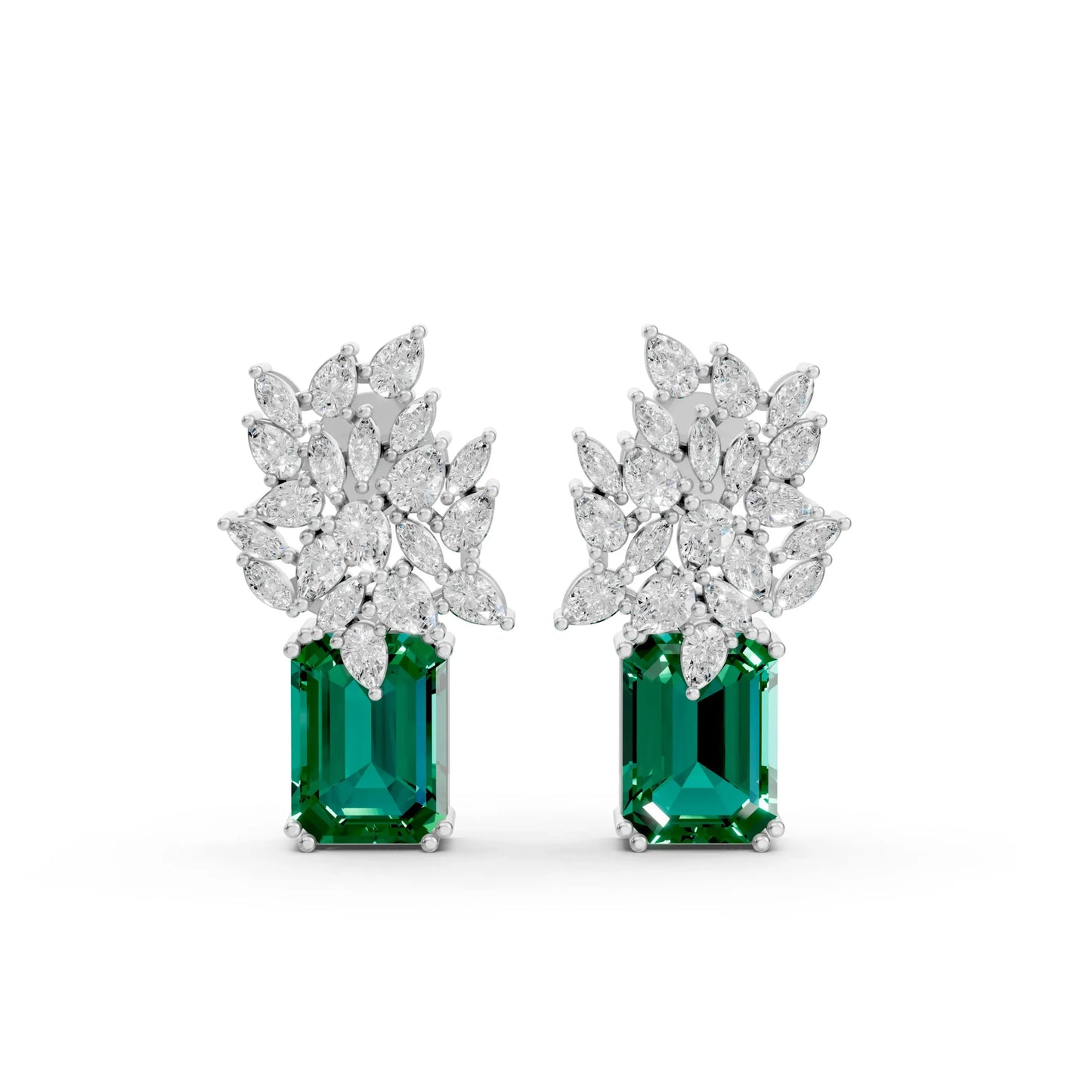 Statement Earrings with Emerald Center White Gold