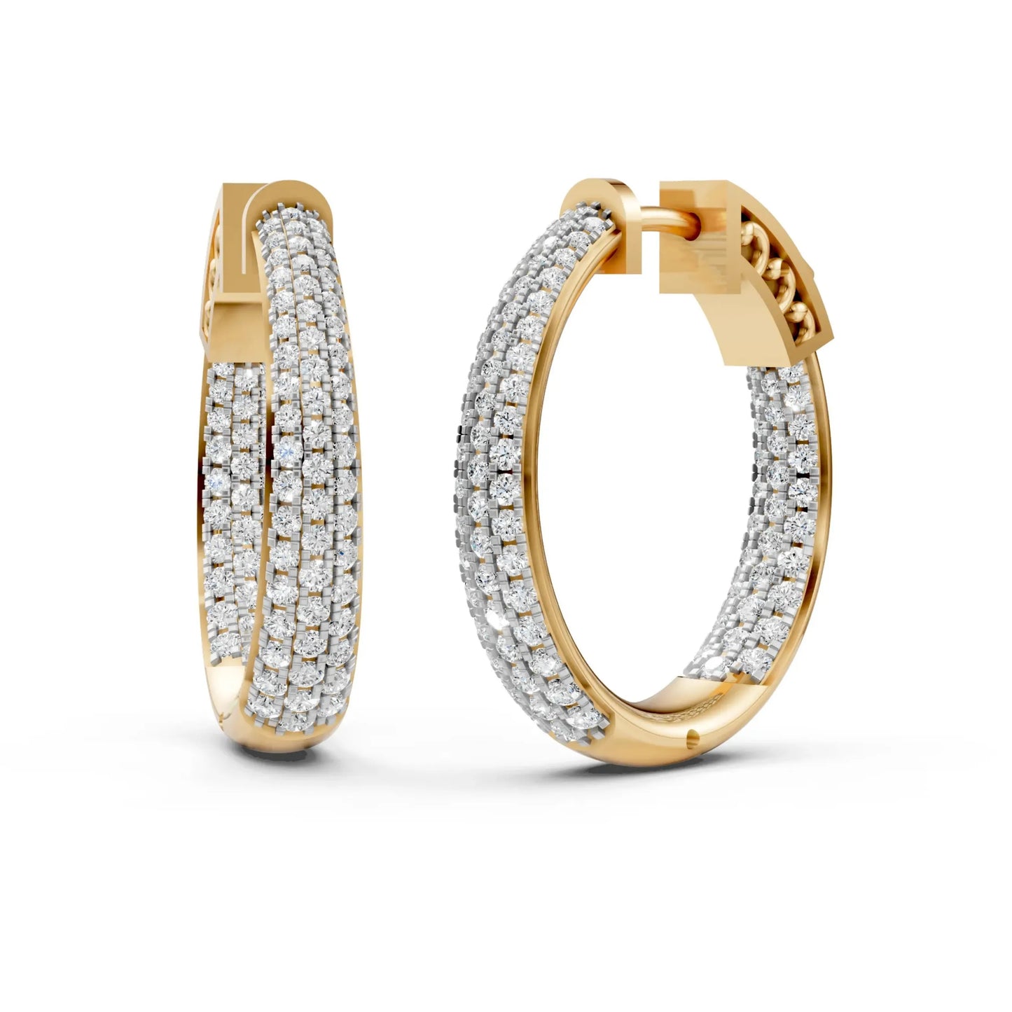 Double Hoop Diamond Earrings Yellow Gold