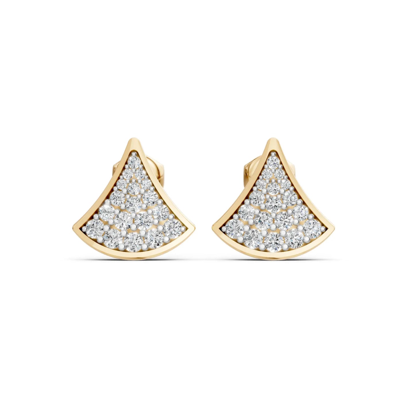 Fan-Shaped Diamond Studs Yellow Gold