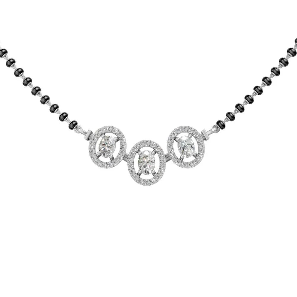 Triple Halo Diamond Mangalsutra in Modern Circular Design White Gold