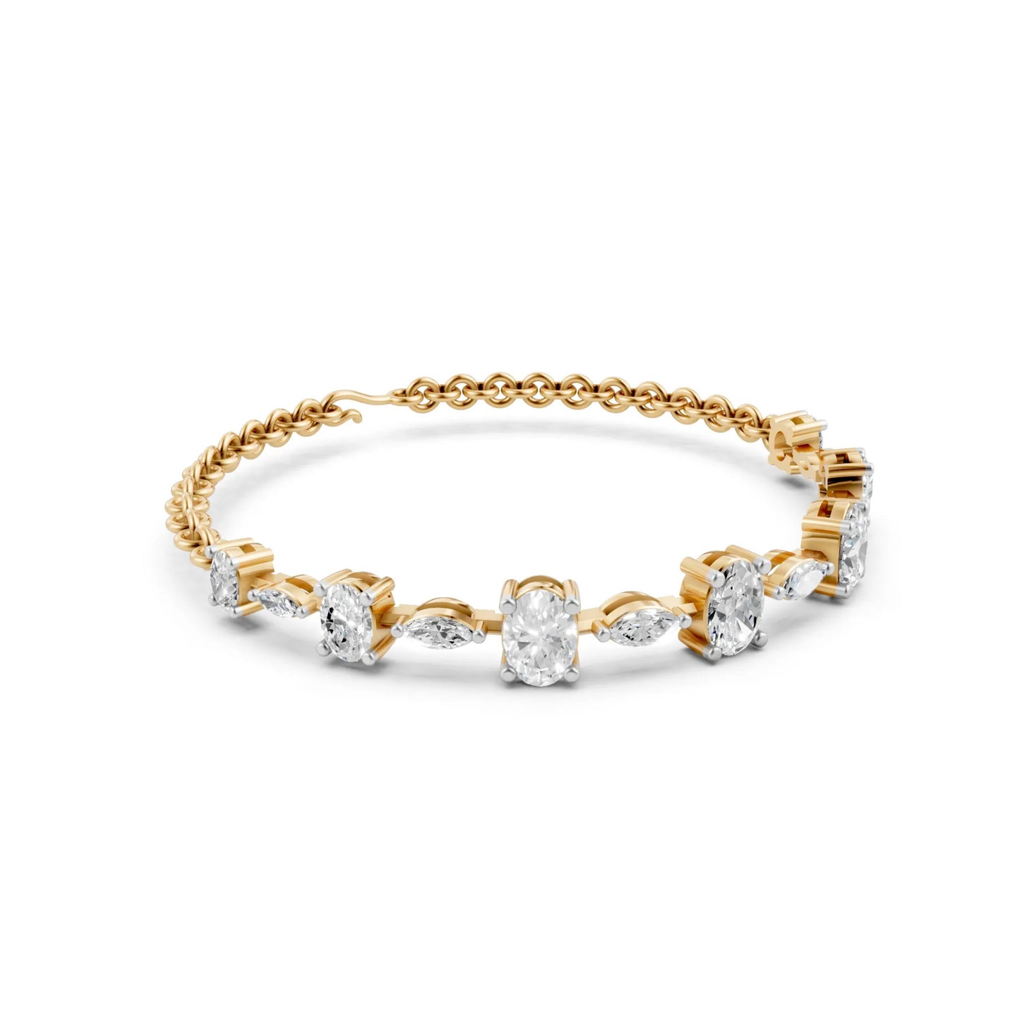 Elegant Oval & Marquise Diamond Bracelet Yellow Gold