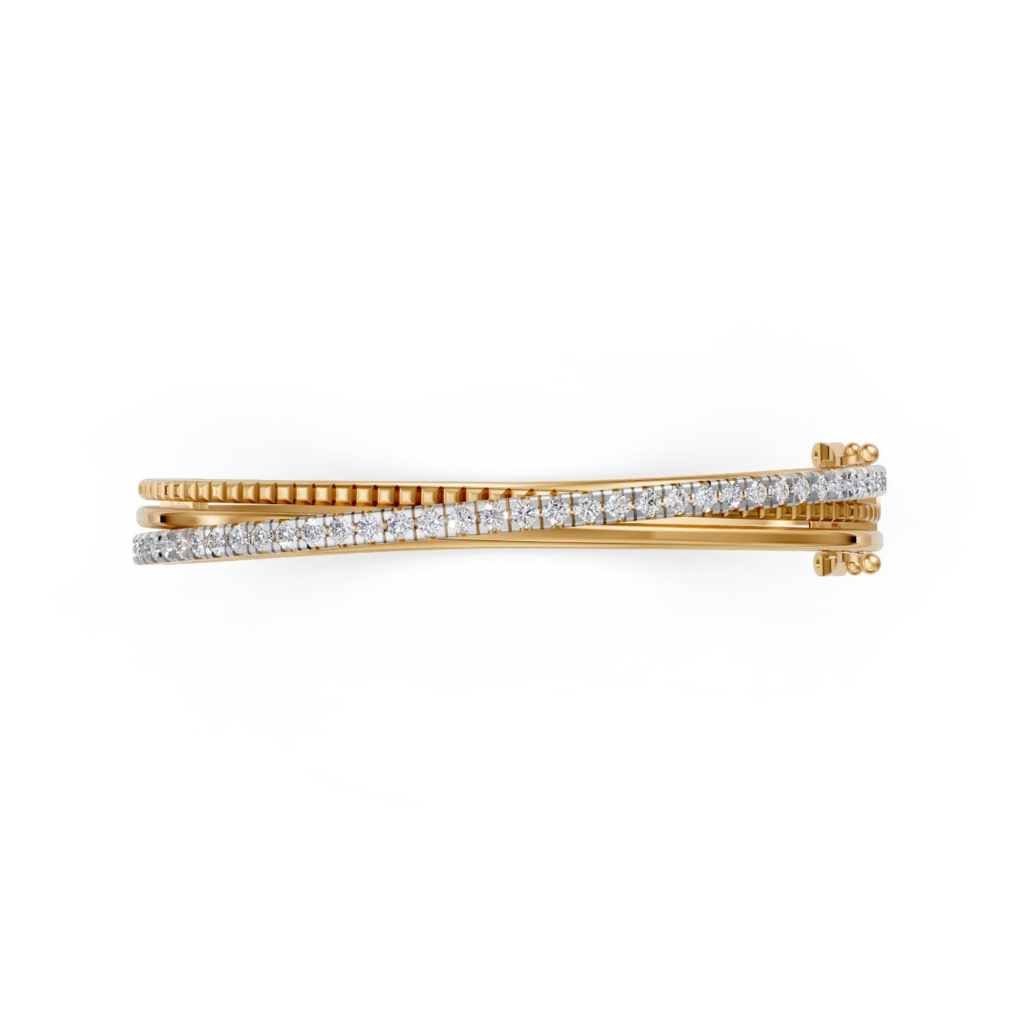 Contemporary Triple-Band Diamond Bangle Yellow Gold