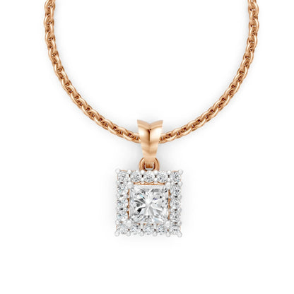 Asscher Halo Pendant Rose Gold
