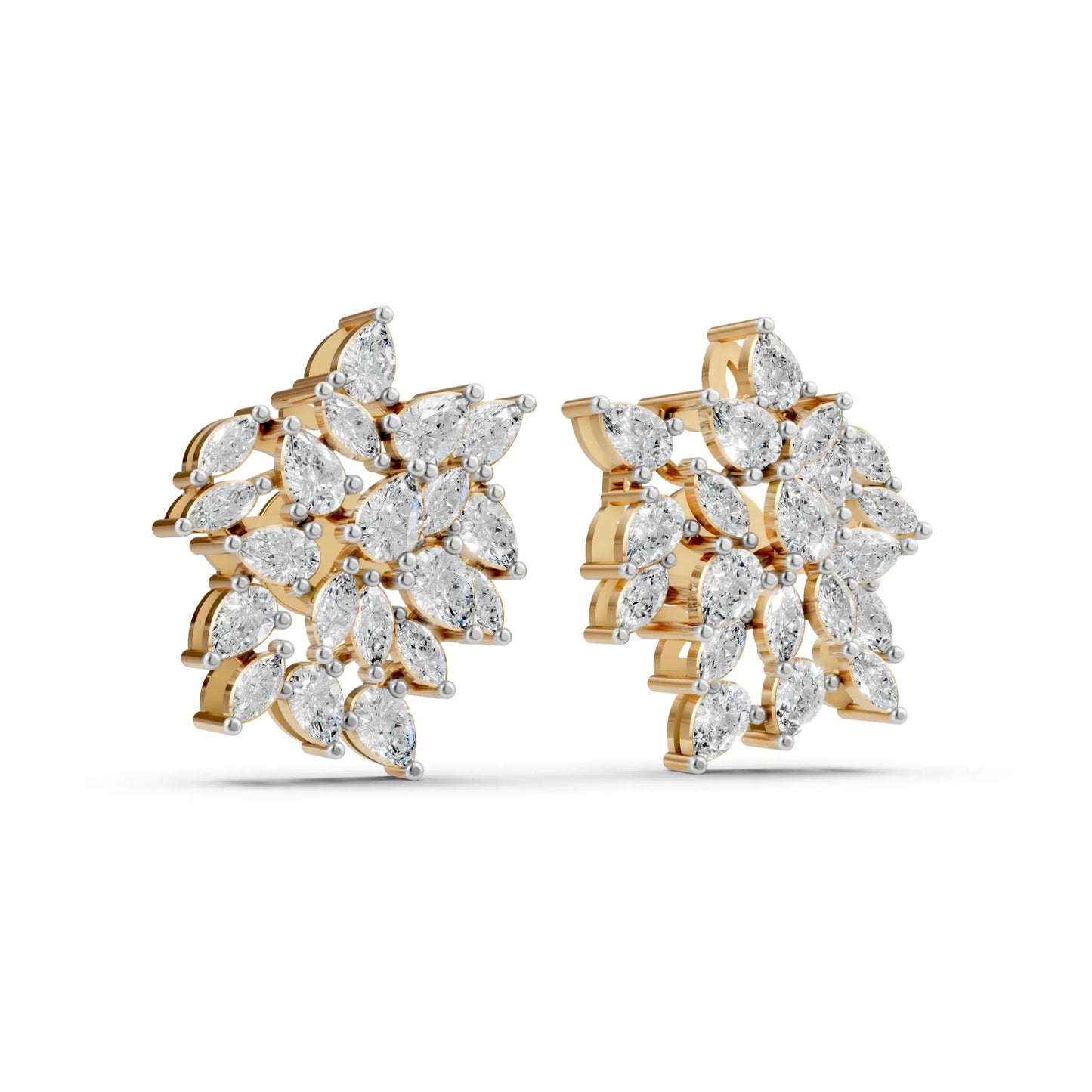 Floral Cluster Diamond Earrings Yellow Gold
