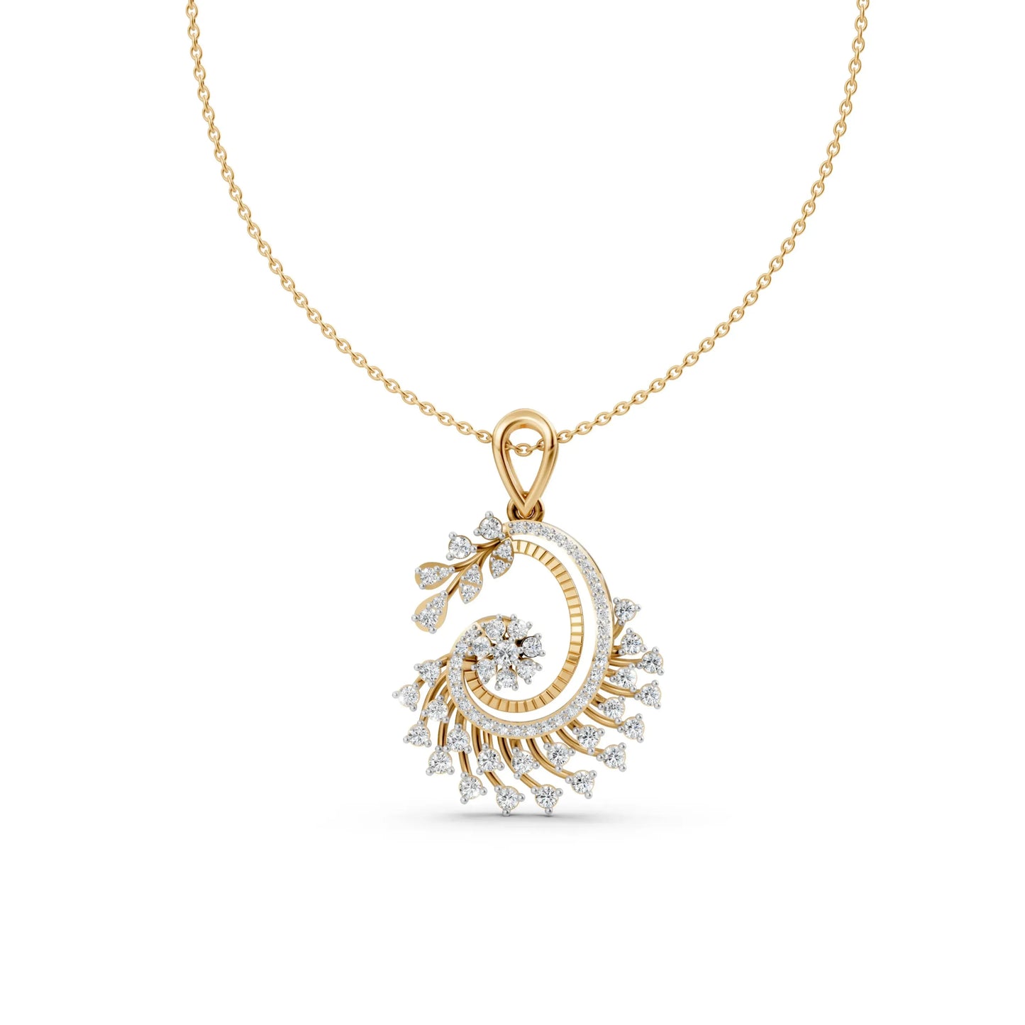 Floral Spiral Diamond Pendant Yellow Gold