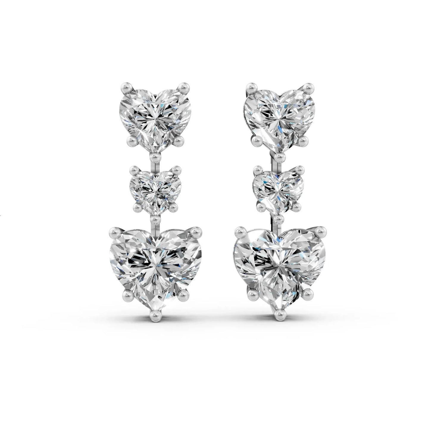 Triple Heart Drop Earrings White Gold