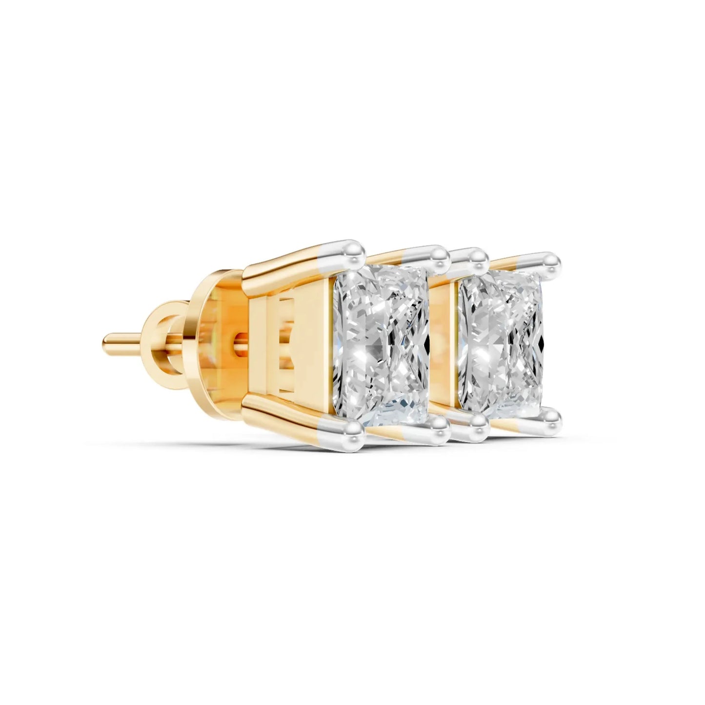 Princess Cut Diamond Stud Earrings Yellow Gold
