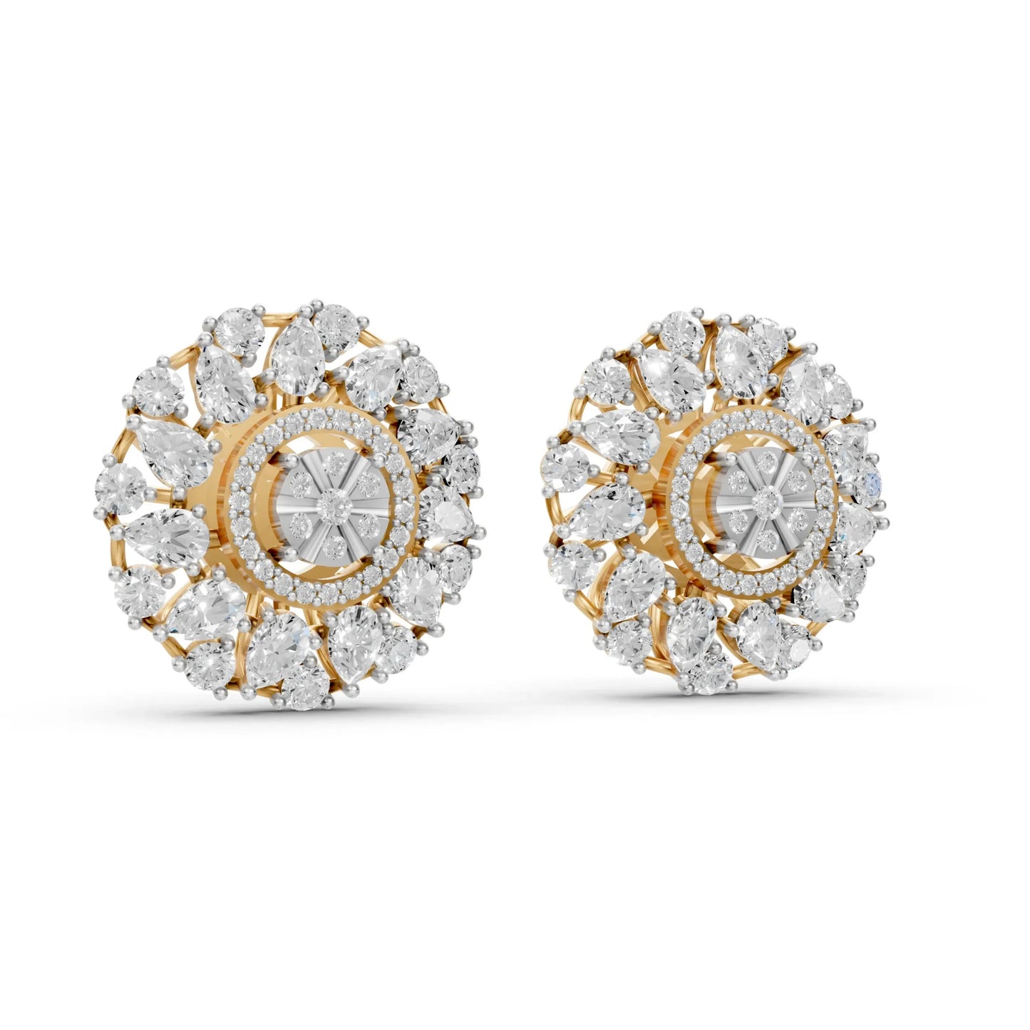 Floral Cluster Diamond Stud Earrings Yellow Gold