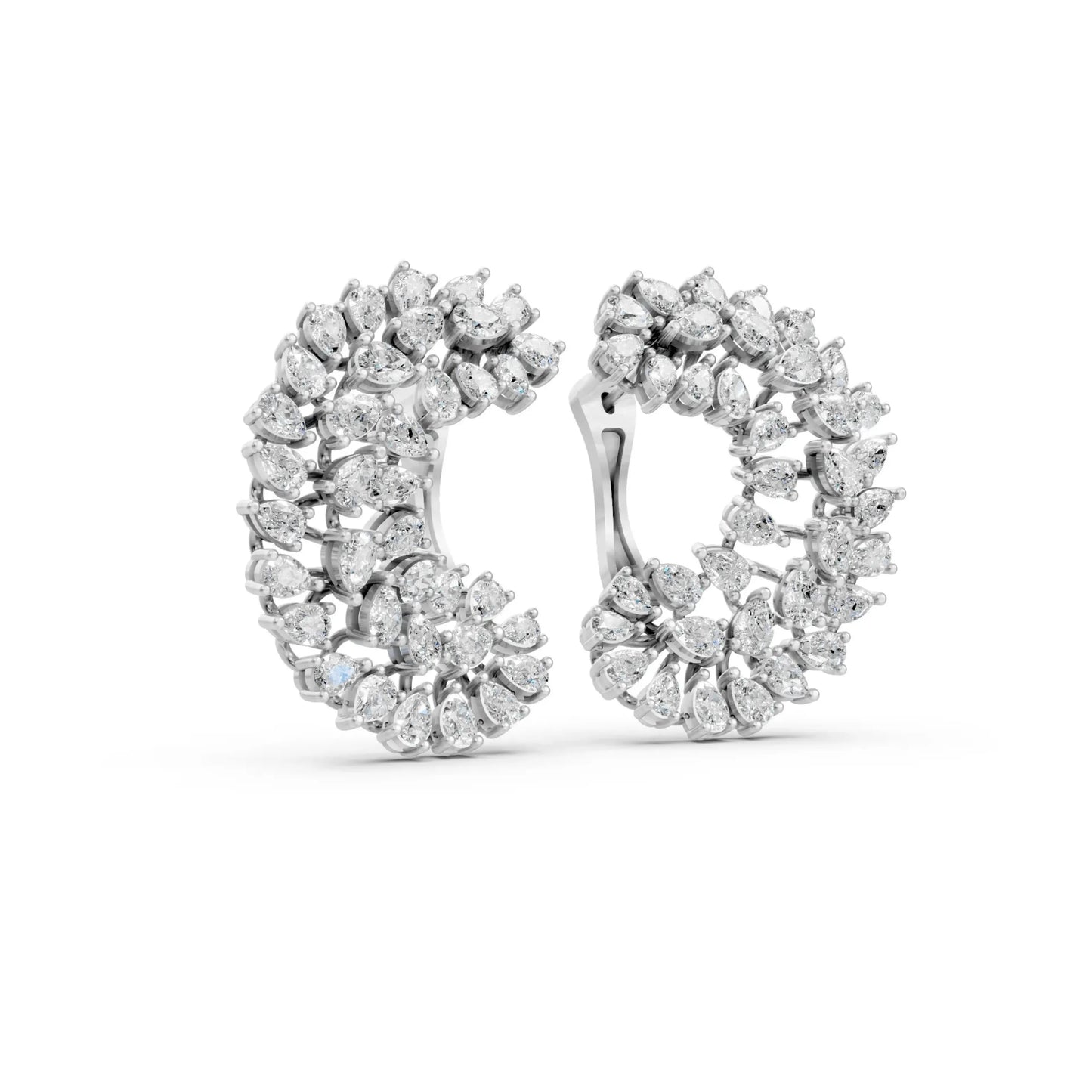 Double Row Diamond Hoop Earrings White Gold