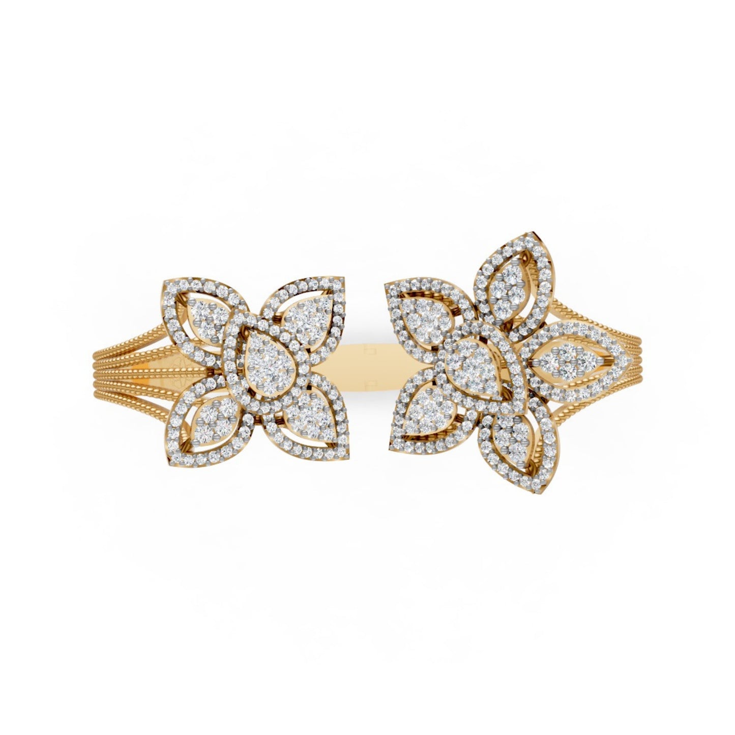 Floral Open Diamond Bangle Yellow Gold