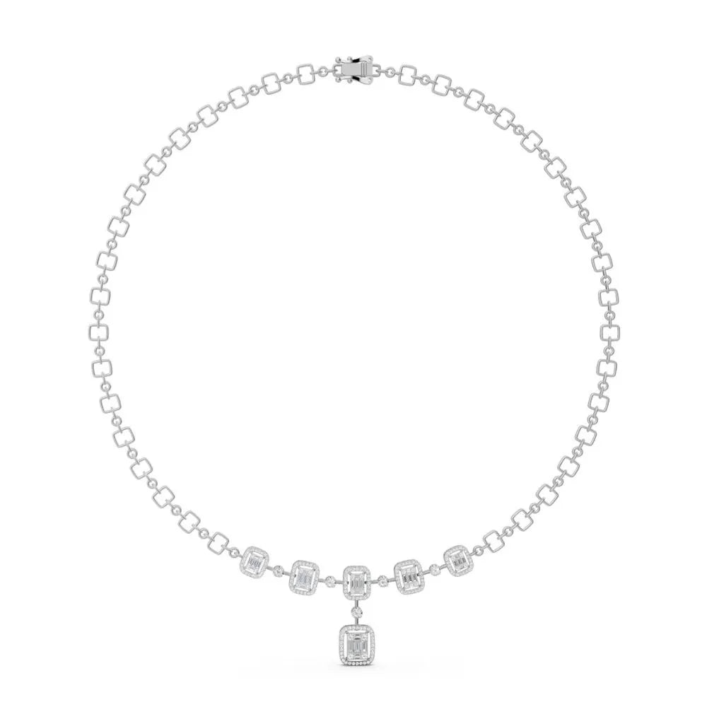 Emerald-Cut Diamond Drop Necklace White Gold