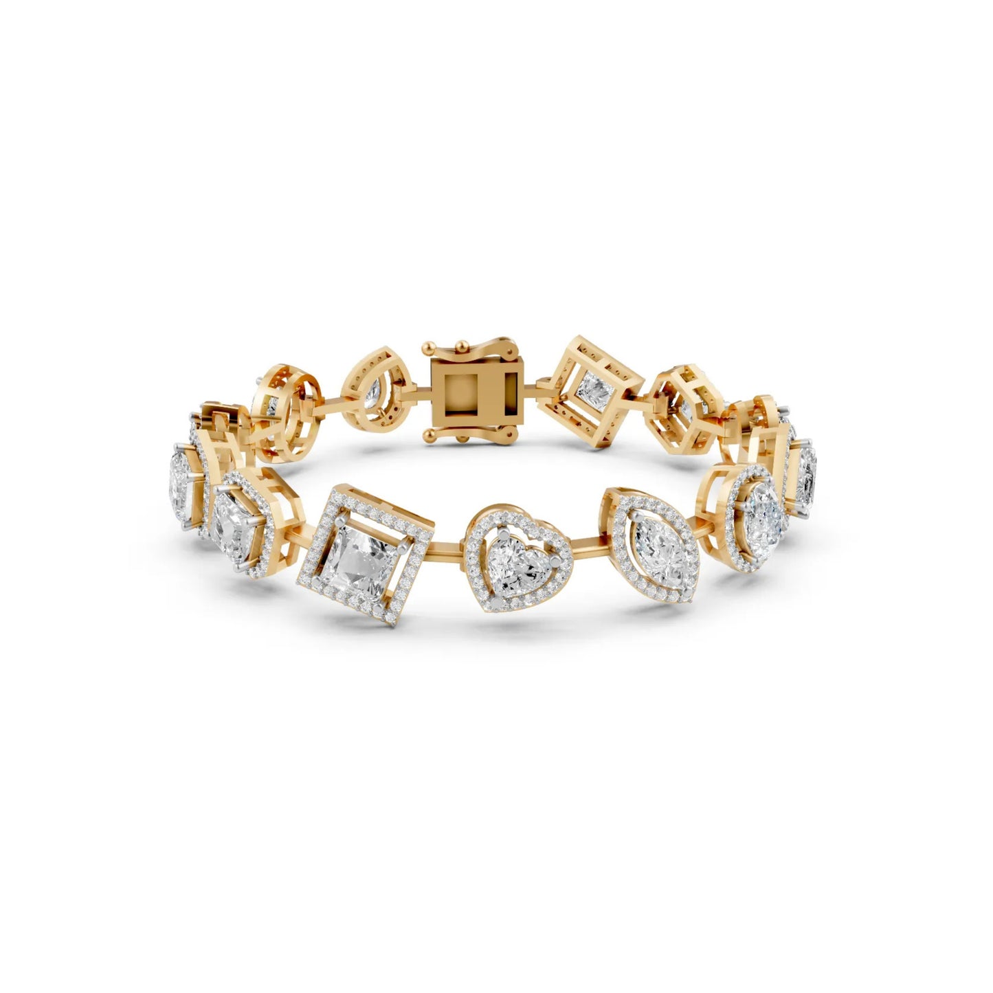 Statement Bracelet with Asscher & Fancy-Cut Diamonds Yellow Gold
