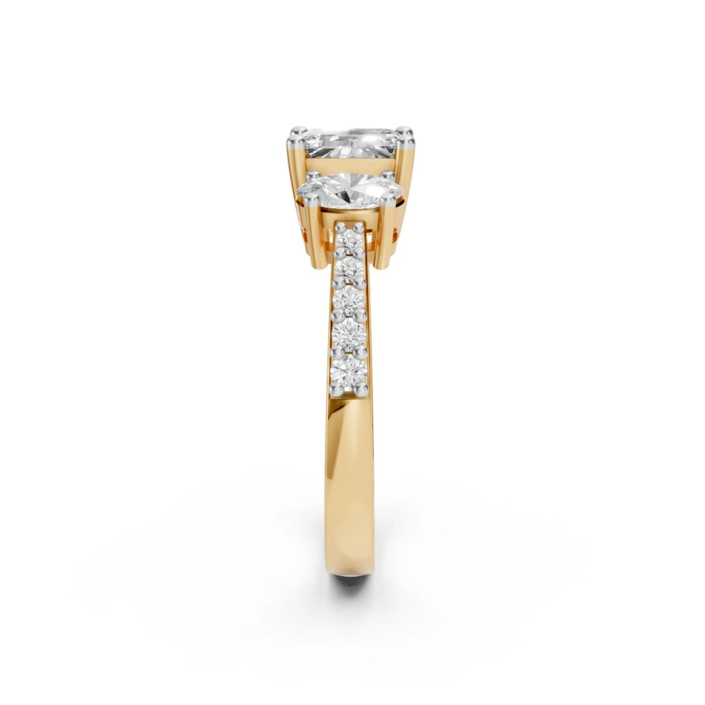 Radiant Three-Stone Ring Yellow Gold