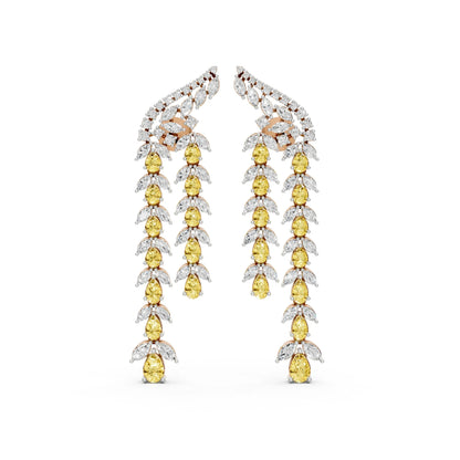 Long Drop Earrings with Yellow Pear Diamonds Rose Gold