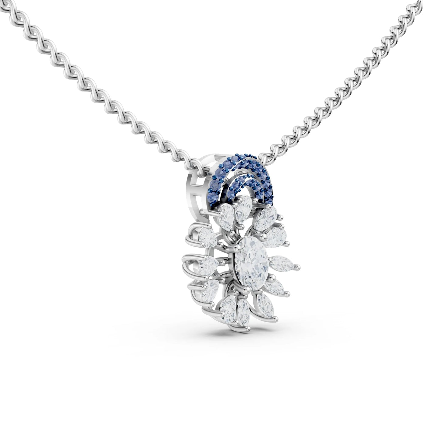 Floral Sapphire Diamond Pendant White Gold