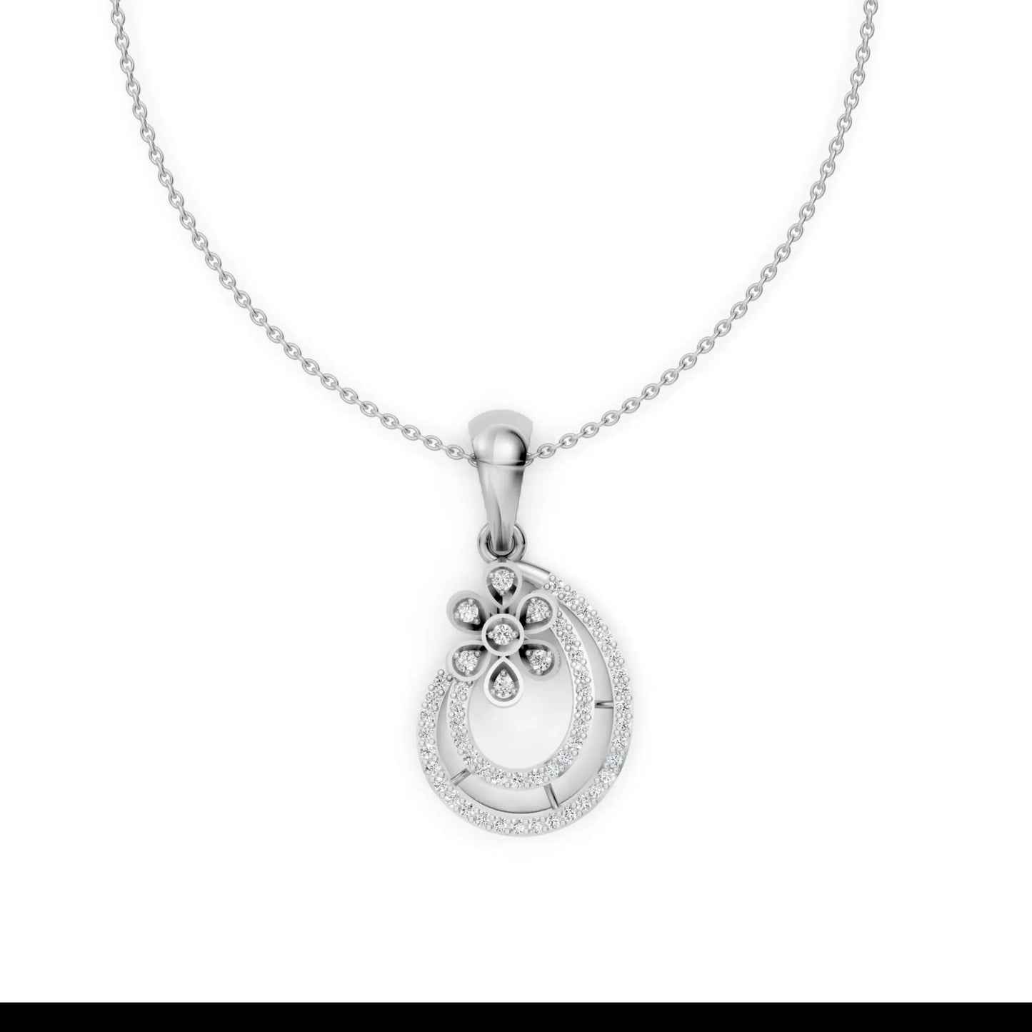 Twin Halo Floral Pendant White Gold 