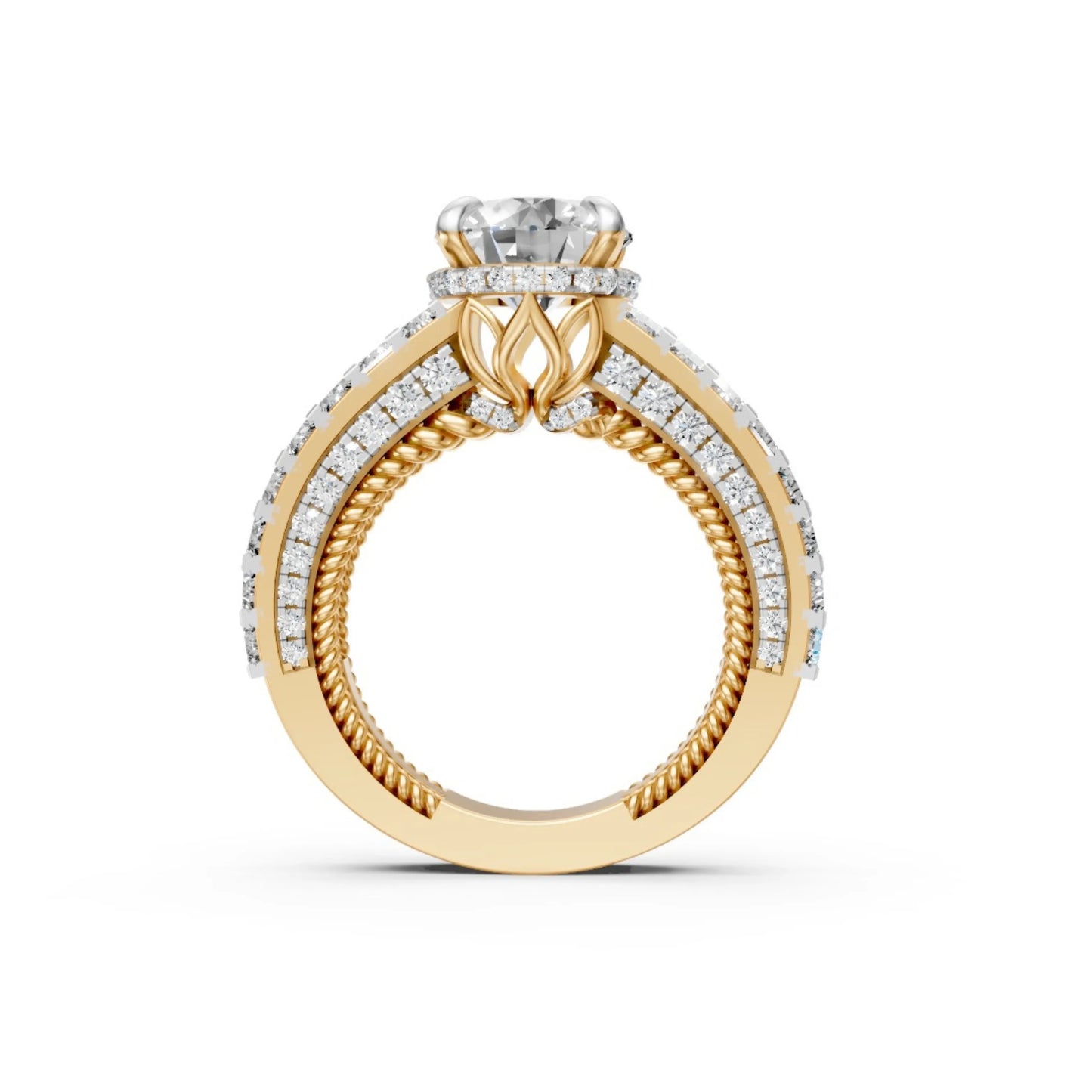 Double Halo Rose Ring Yellow Gold