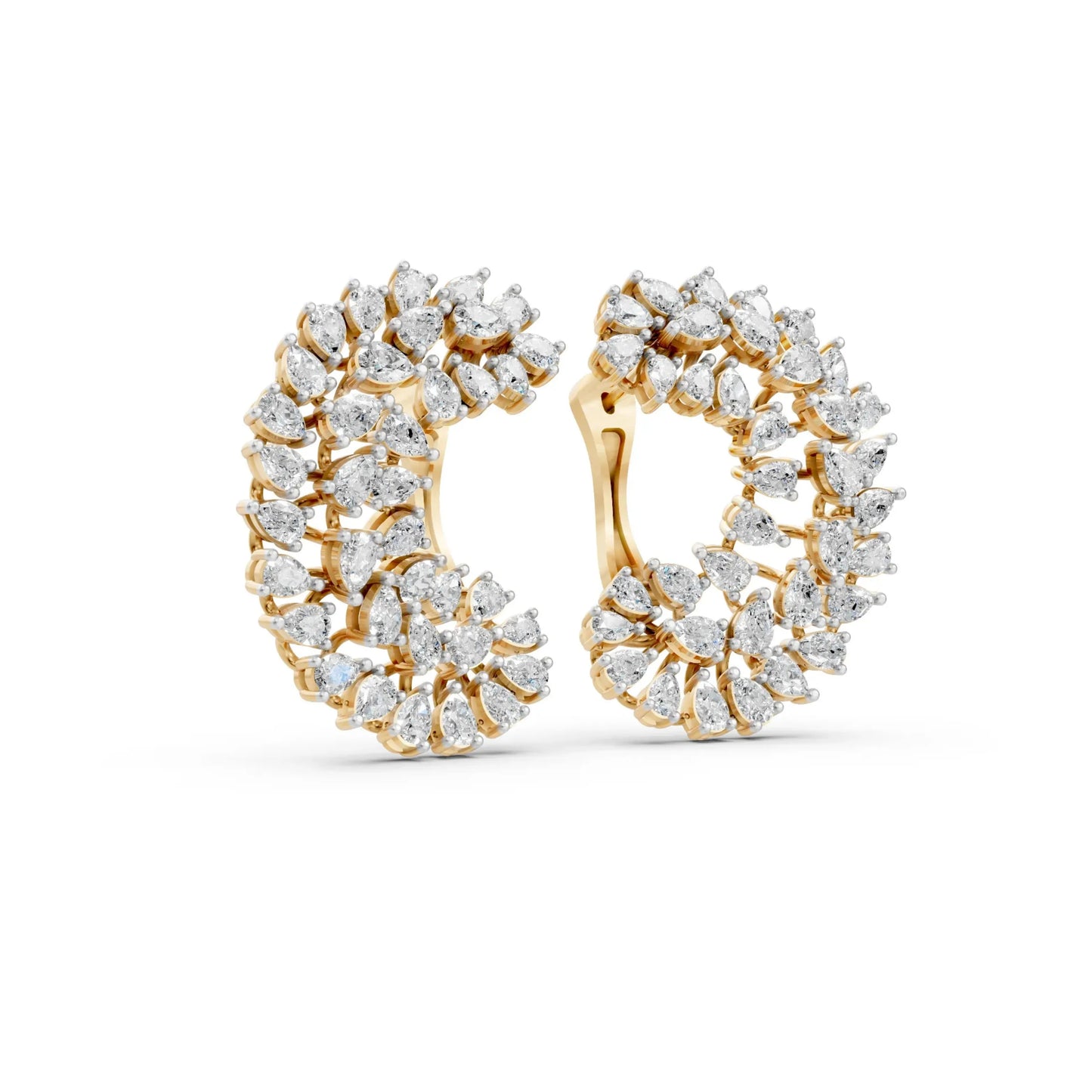 Double Row Diamond Hoop Earrings Yellow Gold