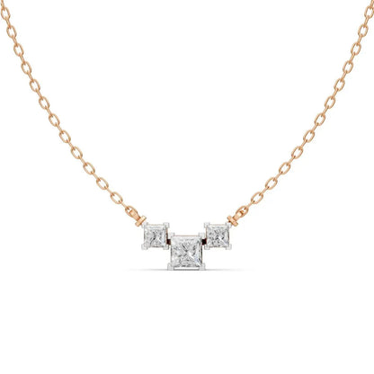 Princess-Cut Three Stone Lab Diamond Necklace Rose Gold 