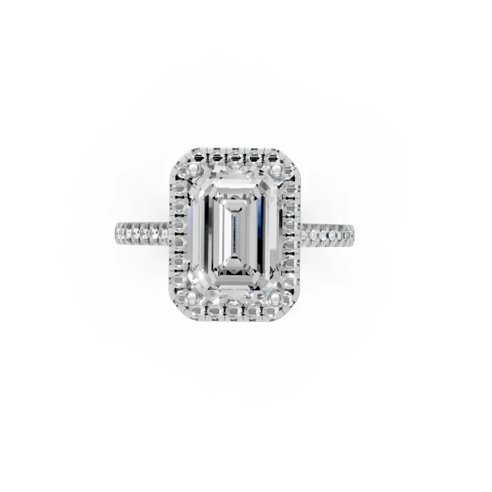 Halo-Brilliance Emerald Engagement Ring White Gold