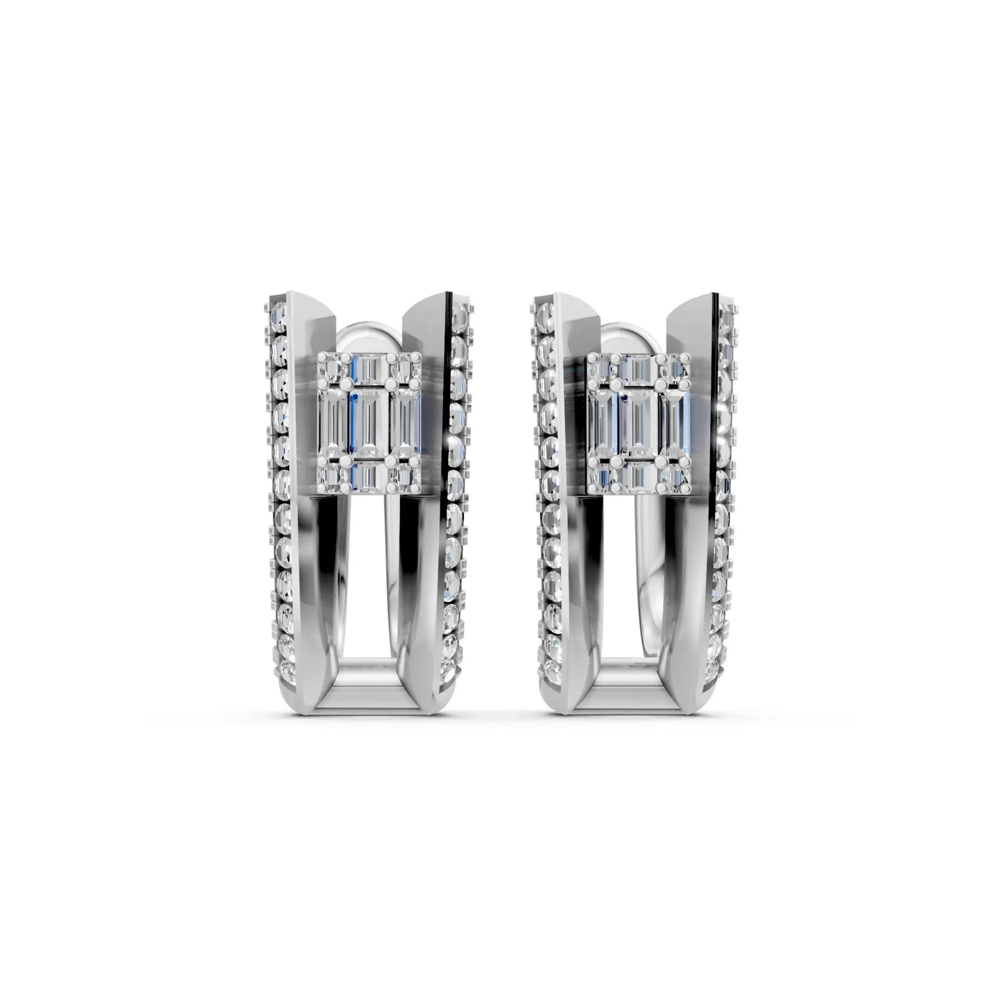 Modern Geometric Diamond Earrings White Gold