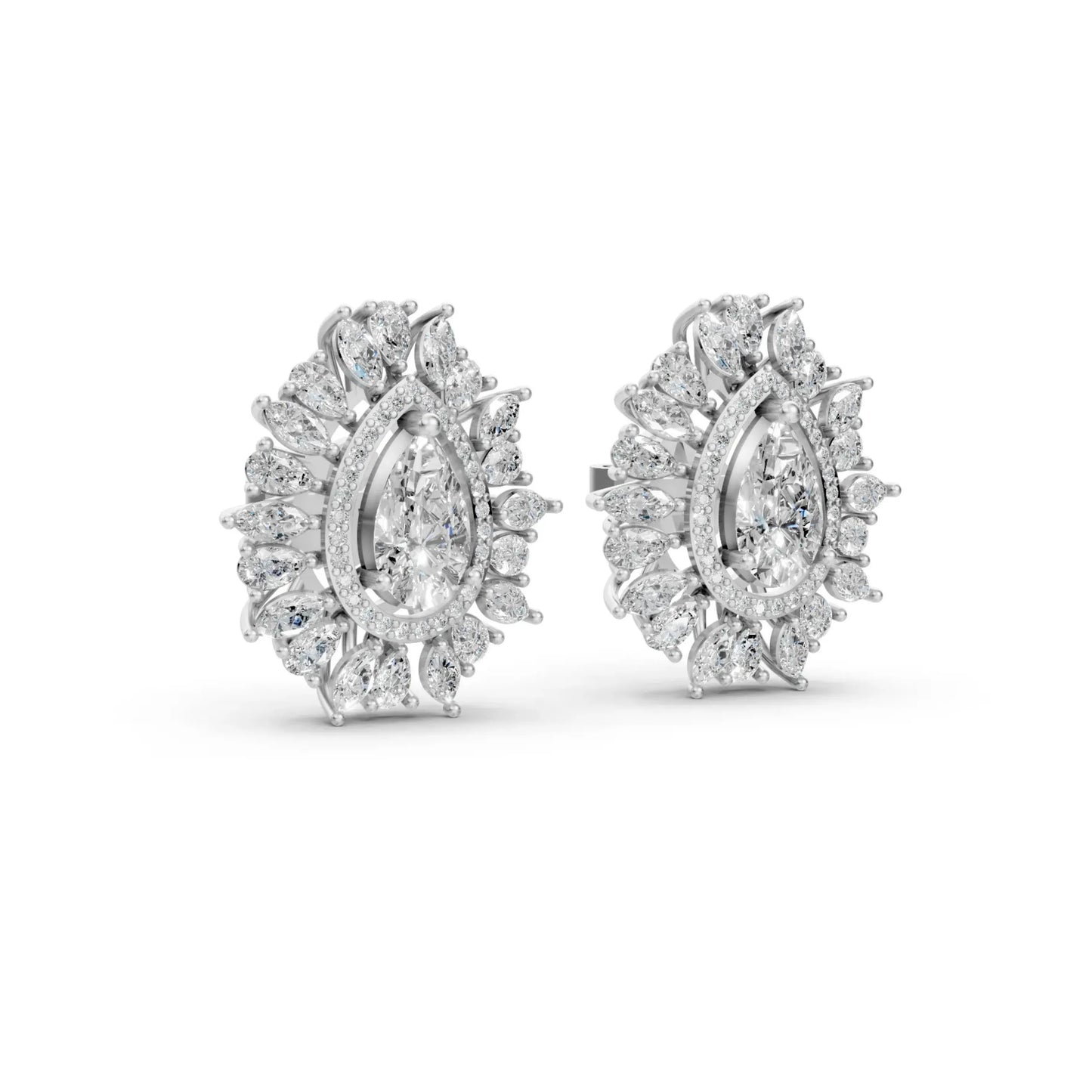 Regal Pear-Cut Diamond Cluster Earrings White Gold