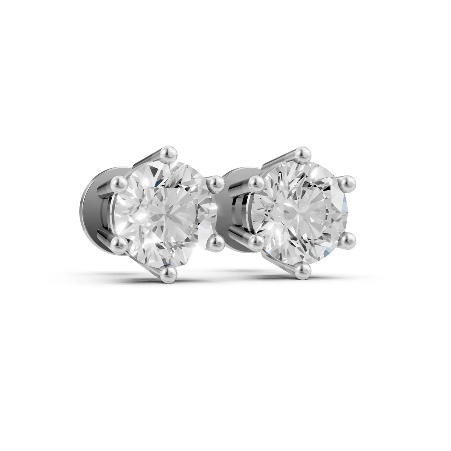 Round Solitaire Stud Earrings White Gold