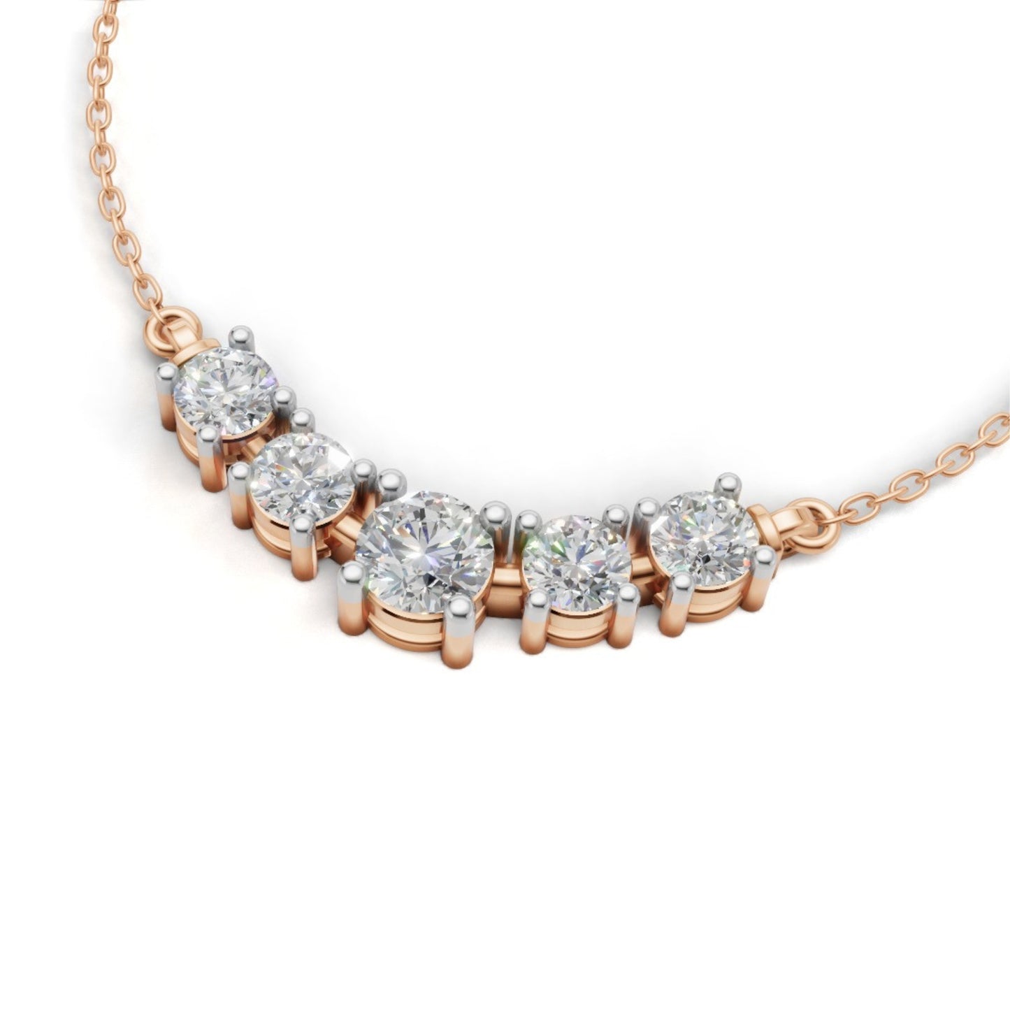 Round Cluster Diamond Necklace Rose Gold