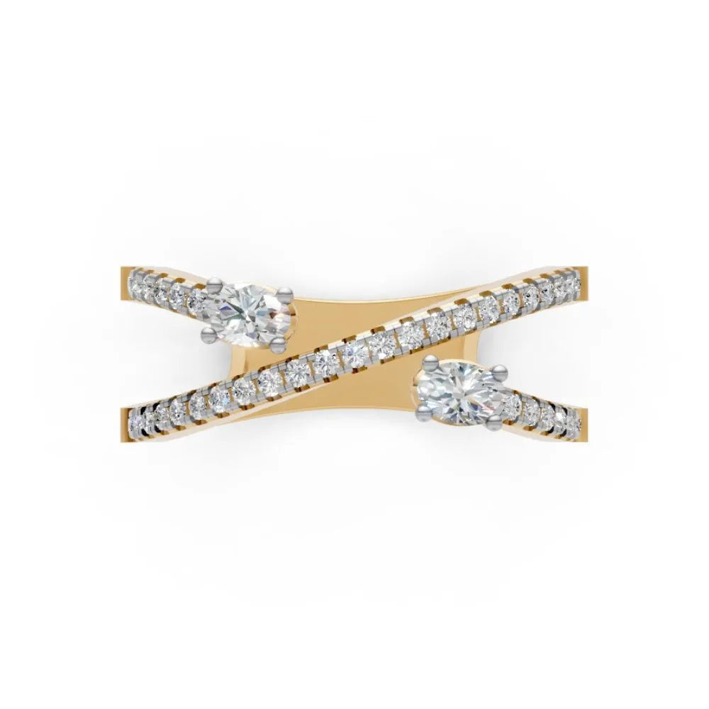 RoseTwist Dual Diamond Open Ring Yellow Gold