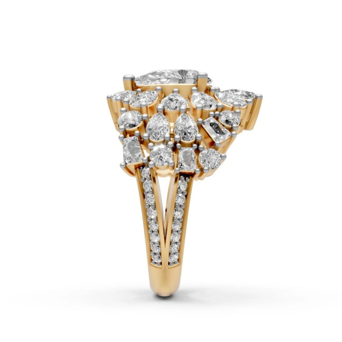 Couture Tiered Diamond Cluster Ring Yellow Gold