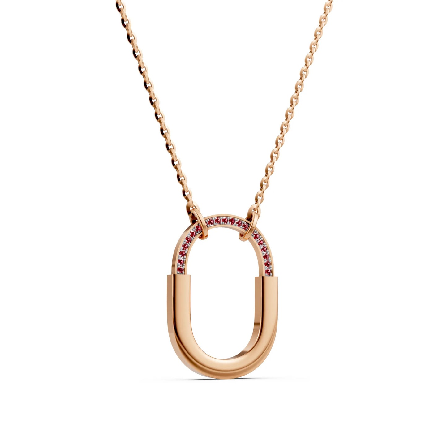 Ruby-Accented Geometric Link Necklace Rose Gold