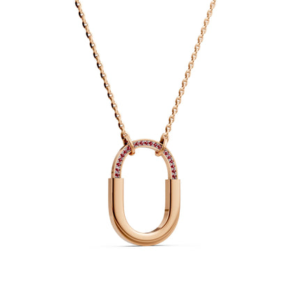 Ruby-Accented Geometric Link Necklace Rose Gold
