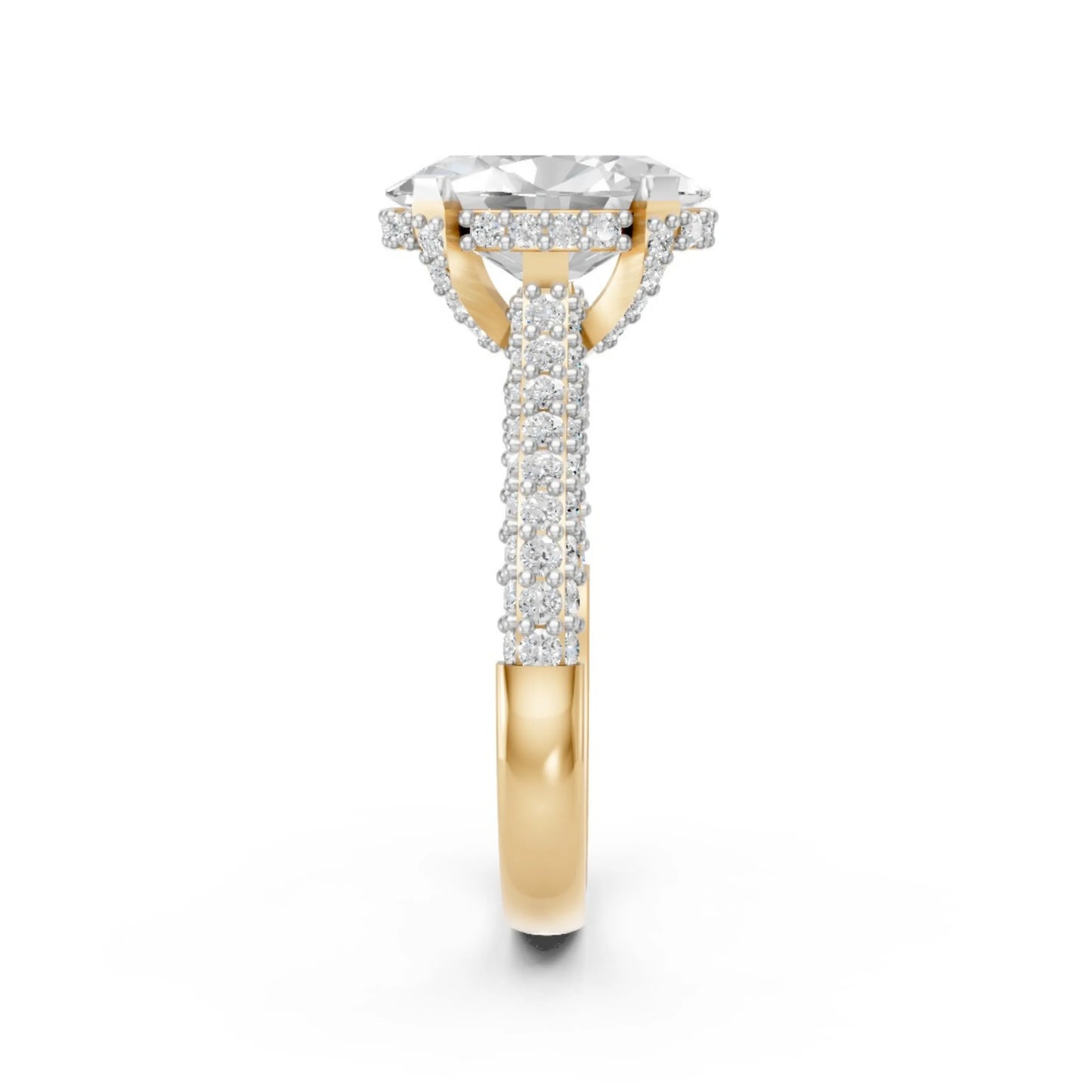 Elegant Oval Diamond Pavé Ring Yellow Gold