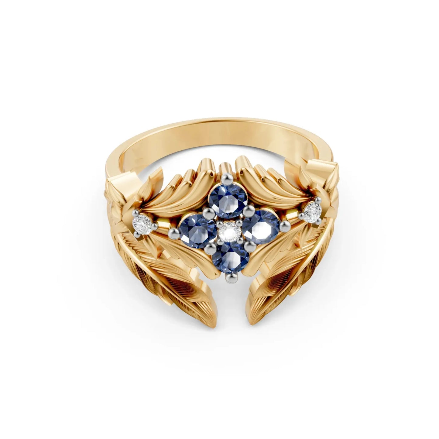 TanzanLeaf Diamond Ring Yellow Gold